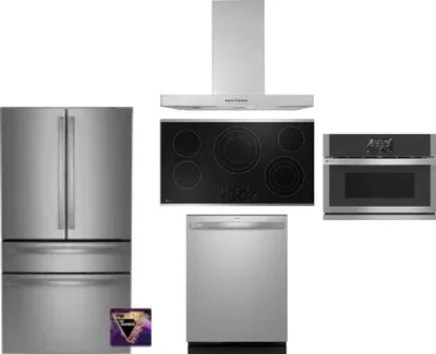 5 Piece Package Includes Refrigerator, Cooktop, Wall Oven, Hood And Dishwasher